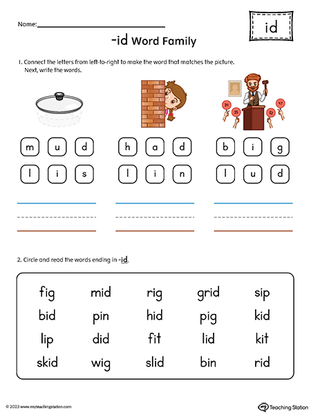 ID Word Family Read and Spell Simple Words Printable PDF