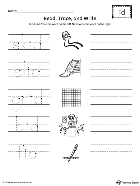 ID Word Family Read and Write Worksheet