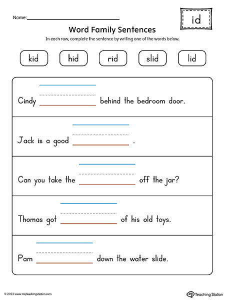 ID Word Family Sentences Printable PDF