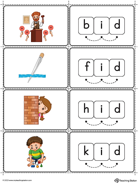 ID Word Family Small Picture Cards Printable PDF (Color)