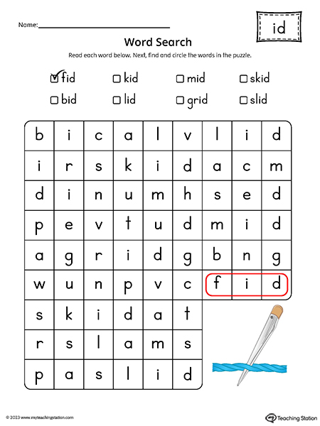 ID Word Family Word Search Printable PDF
