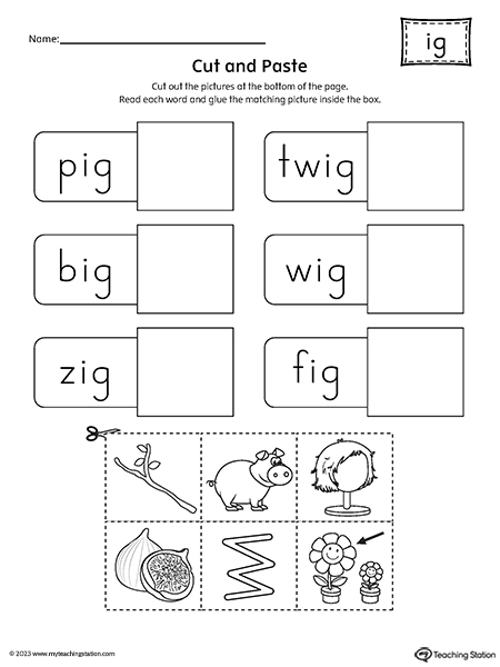 IG Word Family Cut-and-Paste Worksheet