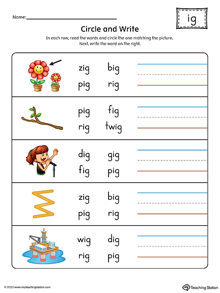 IG Word Family Match Word to Picture Printable PDF