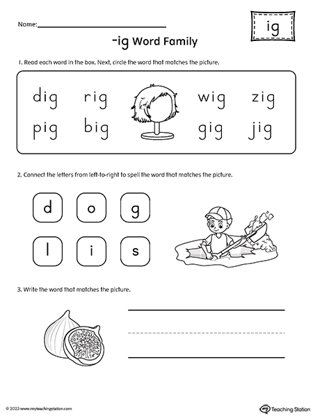 IG Word Family Match and Spell Worksheet