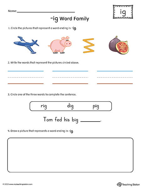 IG Word Family Picture and Word Match Printable PDF