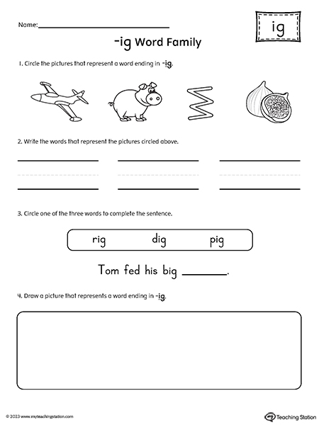 IG Word Family Picture and Word Match Worksheet