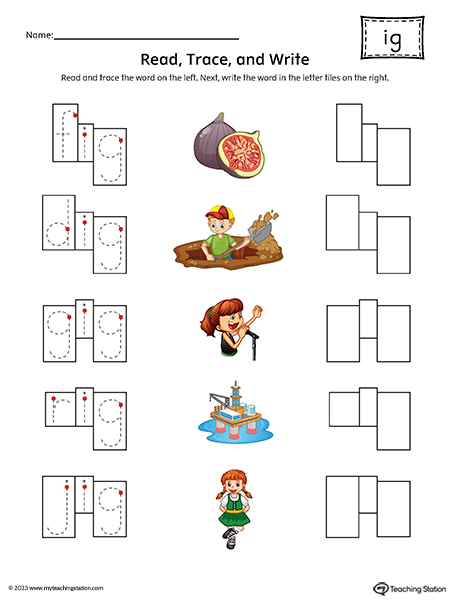 IG Word Family Read and Spell Printable PDF