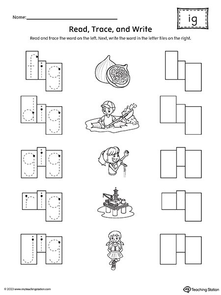 IG Word Family Read and Spell Worksheet
