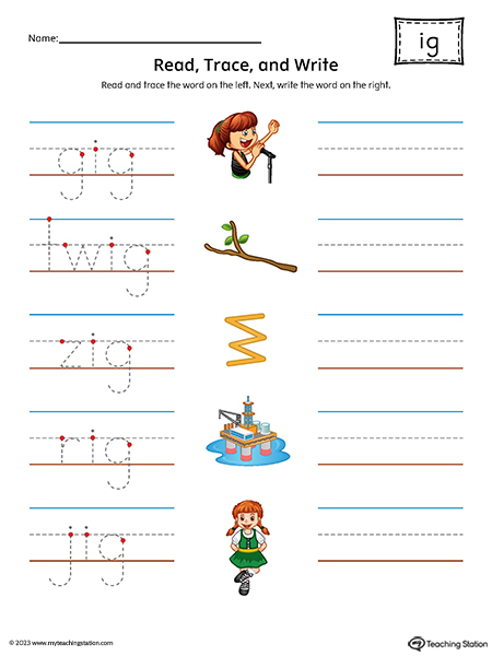 IG Word Family Read and Write Printable PDF