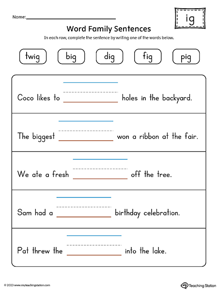 IG Word Family Sentences Printable PDF