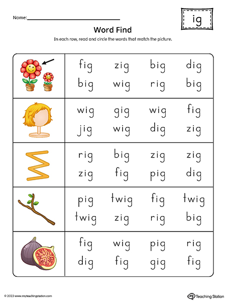 IG Word Family Word Find Printable PDF