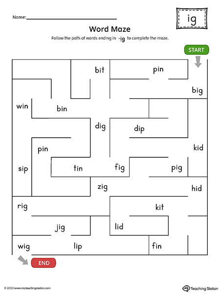 IG Word Family Word Maze Printable PDF