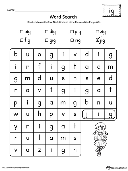 IG Word Family Word Search Worksheet