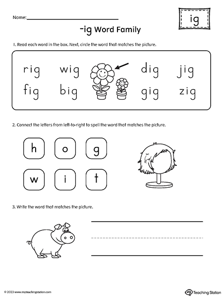 IG Word Family Worksheet