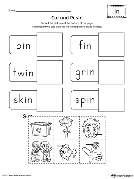 IN Word Family Cut-and-Paste Worksheet