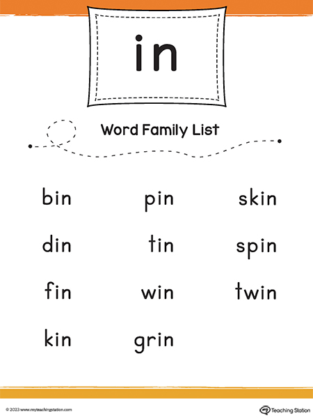 IN Word Family List Printable PDF