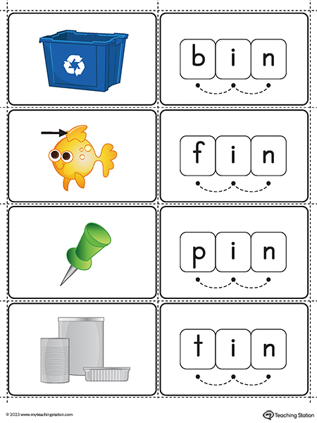 IN Word Family Small Picture Cards Printable PDF (Color)