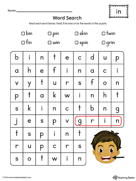 IN Word Family Word Search Printable PDF