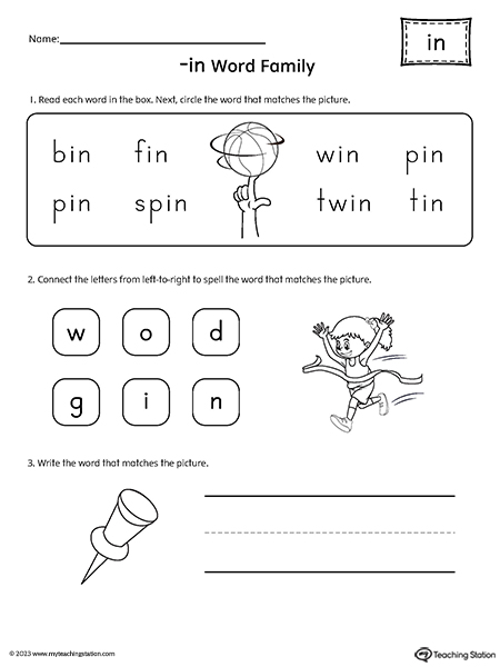 IN Word Family Worksheet