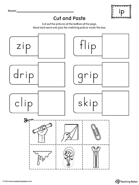 IP Word Family Cut-and-Paste Worksheet
