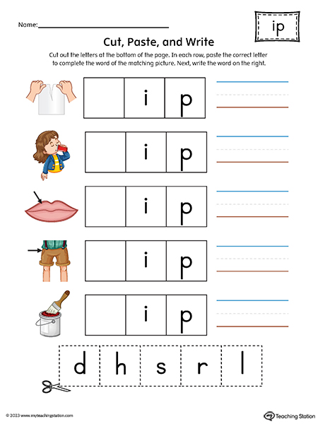 IP Word Family Picture Match Cut-and-Paste Printable PDF
