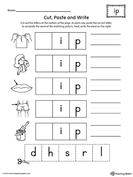 IP Word Family Picture Match Cut-and-Paste Worksheet