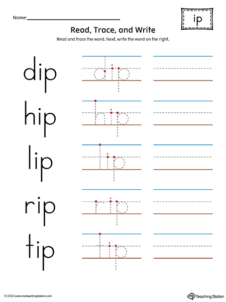 IP Word Family - Read, Trace, and Spell Printable PDF