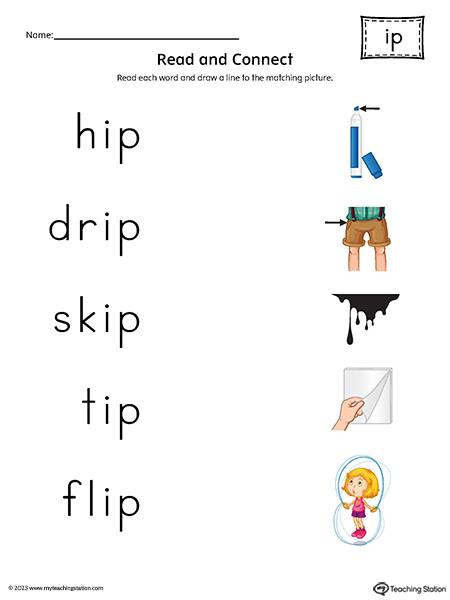 IP Word Family Read and Match Words to Pictures Printable PDF