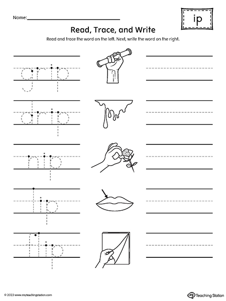 IP Word Family Read and Write Worksheet