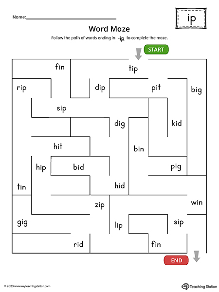IP Word Family Word Maze Printable PDF