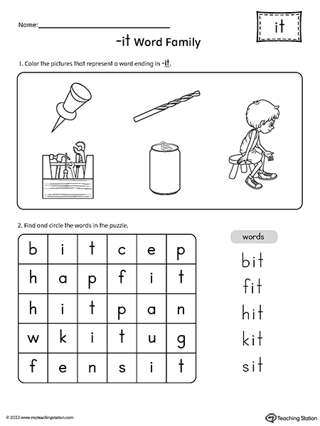 IT Word Family CVC Picture Puzzle Worksheet