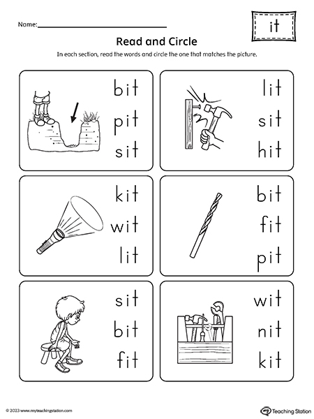 IT Word Family Match Picture to Words Worksheet