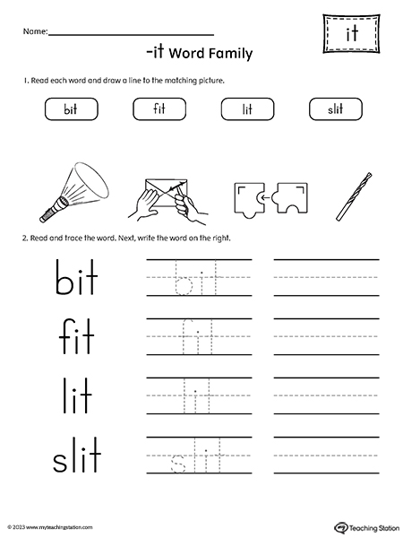 IT Word Family Match Pictures and Write Simple Words Worksheet