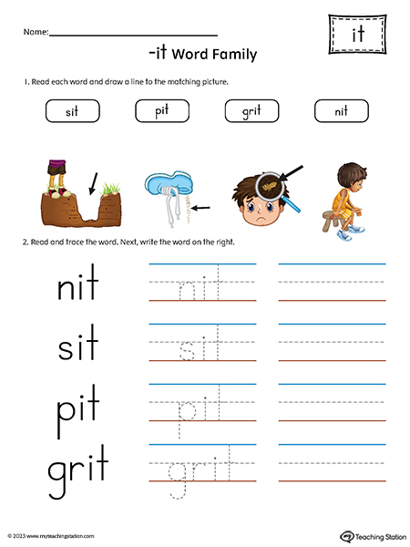 IT Word Family Match and Spell Words Printable PDF