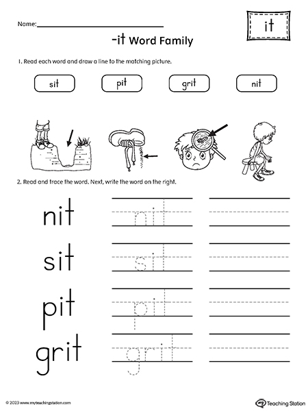 IT Word Family Match and Spell Words Worksheet