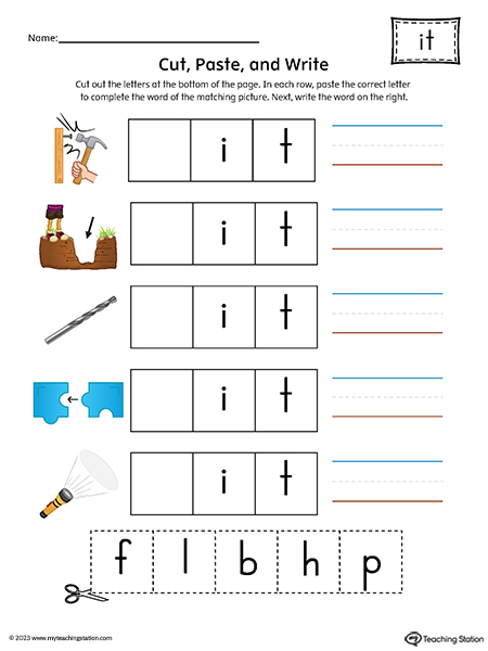 IT Word Family Picture Match Cut-and-Paste Printable PDF