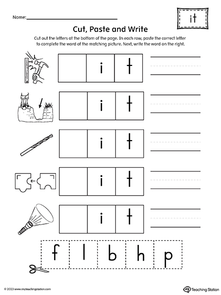 IT Word Family Picture Match Cut-and-Paste Worksheet
