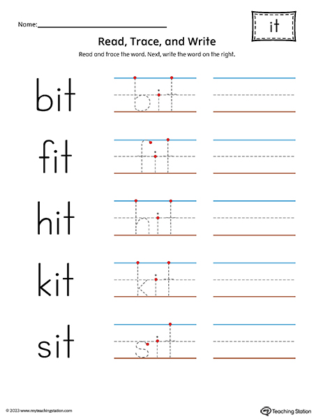 IT Word Family - Read, Trace, and Spell Printable PDF