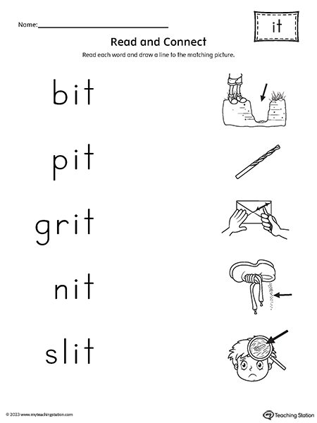 IT Word Family Read and Match Words to Pictures Worksheet
