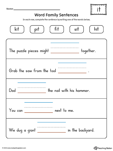 IT Word Family Sentences Printable PDF