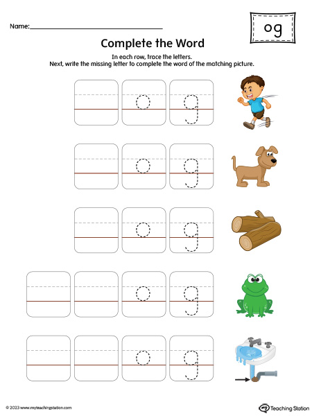 OG Word Family: Complete the Words Printable Activity