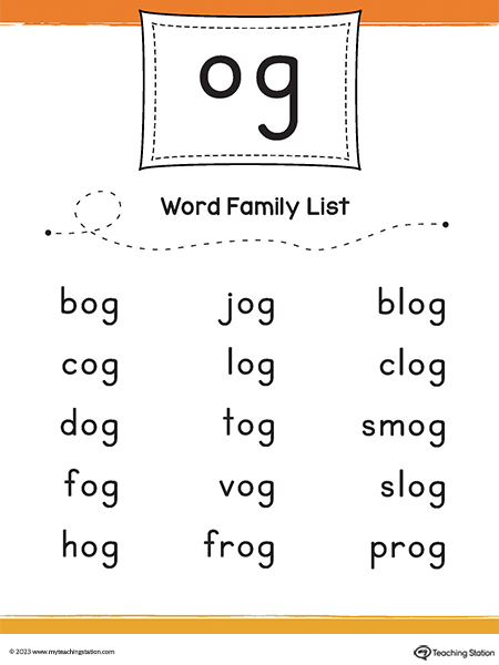 OG Word Family List Printable PDF