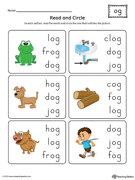 OG Word Family Match Picture to Words Printable PDF