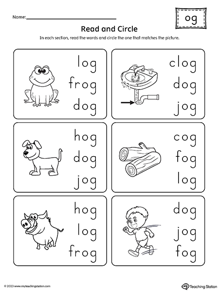 OG Word Family Match Picture to Words Worksheet