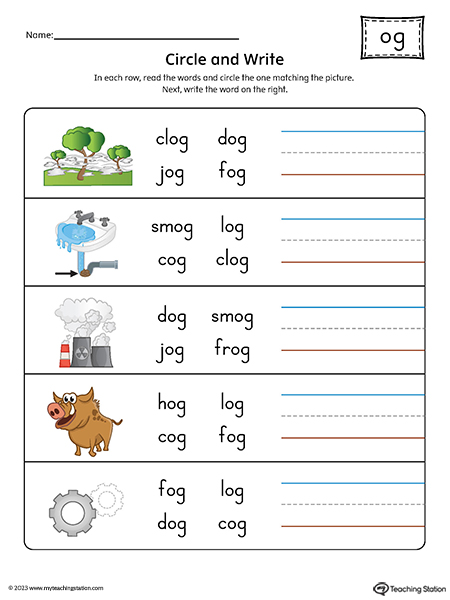 OG Word Family Match Word to Picture Printable PDF