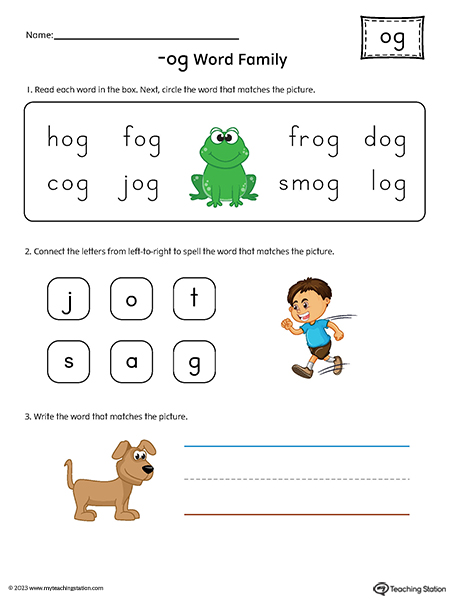 OG Word Family Match and Spell Printable PDF