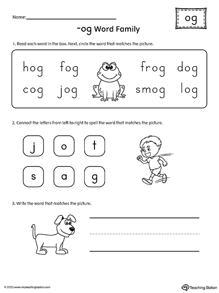 OG Word Family Match and Spell Worksheet