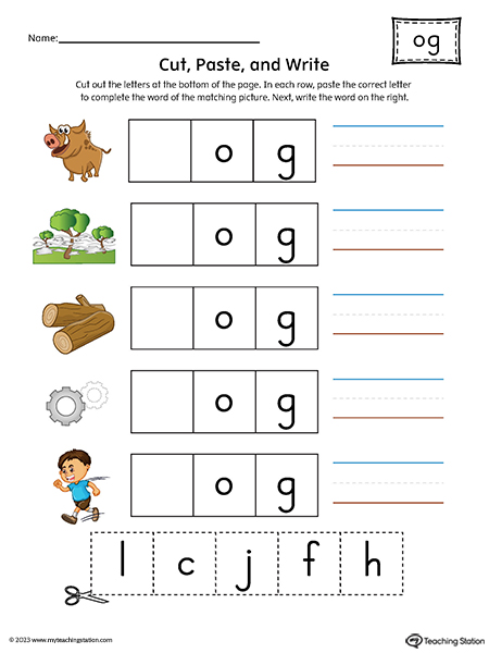 OG Word Family Picture Match Cut-and-Paste Printable PDF