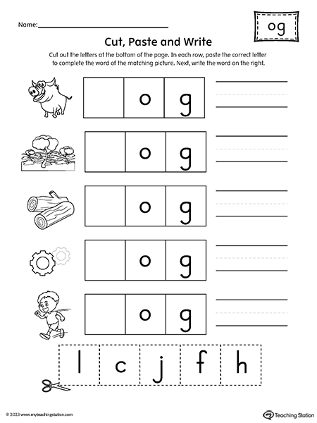 OG Word Family Picture Match Cut-and-Paste Worksheet