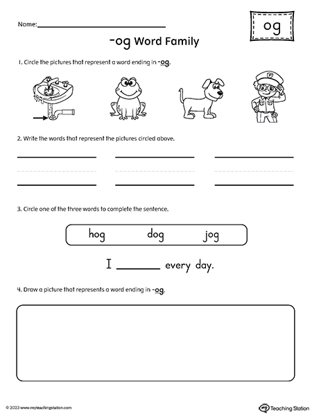 OG Word Family Picture and Word Match Worksheet